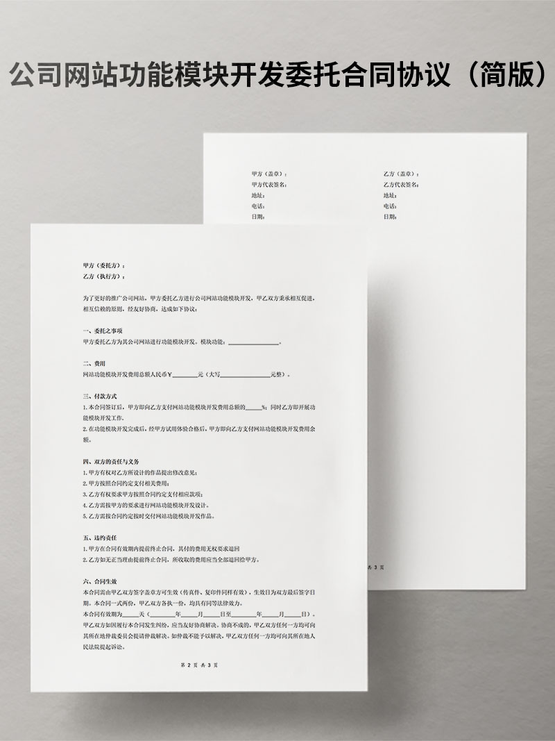 公司网站功能模块开发委托合同协议（简版）